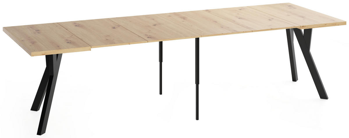 STÔL Clover Štvorcový Rozkladací s Čiernymi Bukovými Nohami – Dub Artisan – 100 x 100 / 300 cm - hnedá/čierna, drevo/kompozitné drevo (100/300/76.5cm) - WFL GROUP