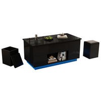COUCHTISCH 100/50/45 cm höhenverstellbar mit LED, 2 Schubladen, verstecktem Stauraum und 2 Hockern, Schwarz - Schwarz, Holzwerkstoff (100/50/45cm) - Modfu