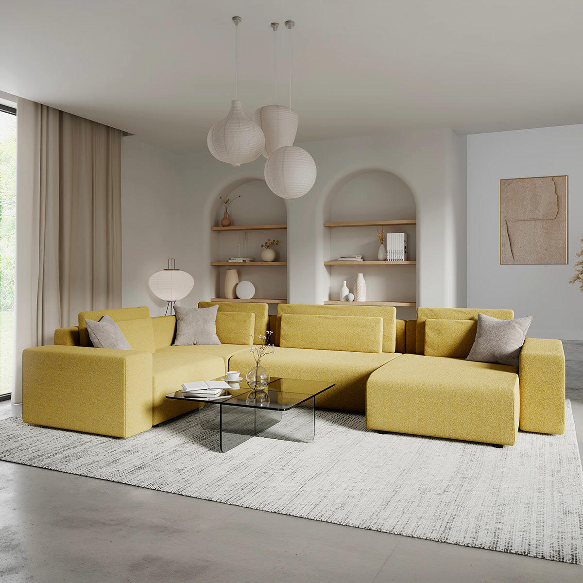 PANORAMASOFA Lorenzo 5 Sitzplätze Gelb - Gelb, Holz (378/85/236cm) - Petits-meubles