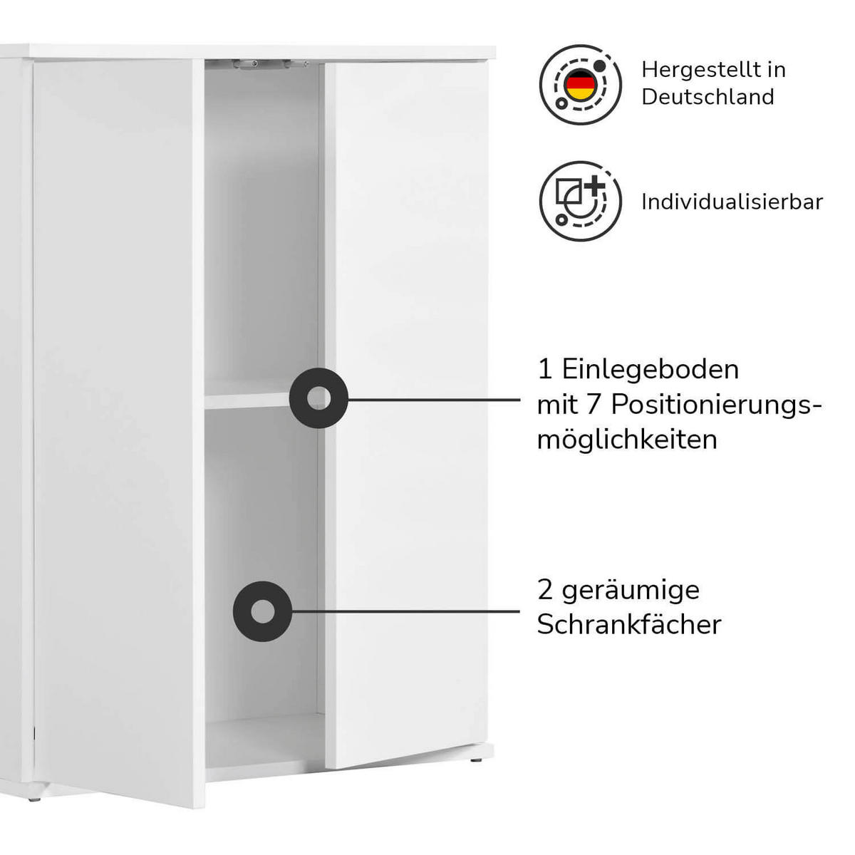 MEHRZWECKSCHRANK Der Kurze - Weiß, Holzwerkstoff (60/81/34cm) - Mokebo
