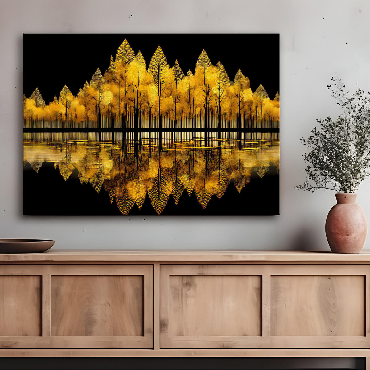 WANDBILD waldgoldene landschaftsabstraktion - Goldfarben, Textil (60/40cm) - Feeby