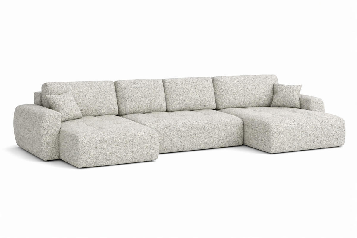ECKSOFA Mit Schlaffunktion Und Bettkasten U-Form Ivo U, Chenillestoff Artico, Nata - Beige, Holz (342/142cm) - Kaiser Möbel