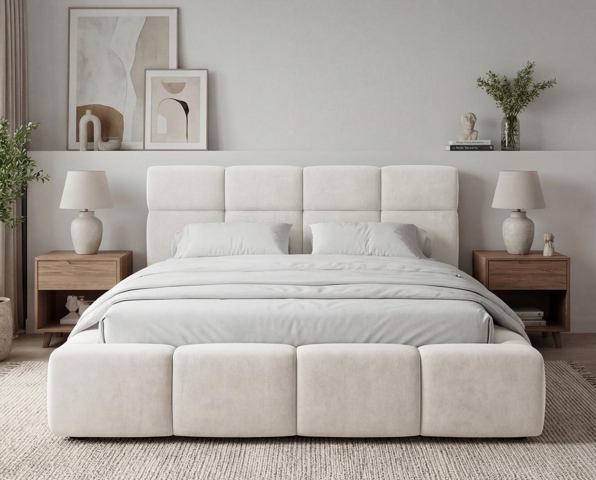 POLSTERBETT 180x200 cm Oslo mit Lattenrost, Bettkasten, Samtstoff, Creme - Creme, Holz/Textil (180/200cm) - Emporius