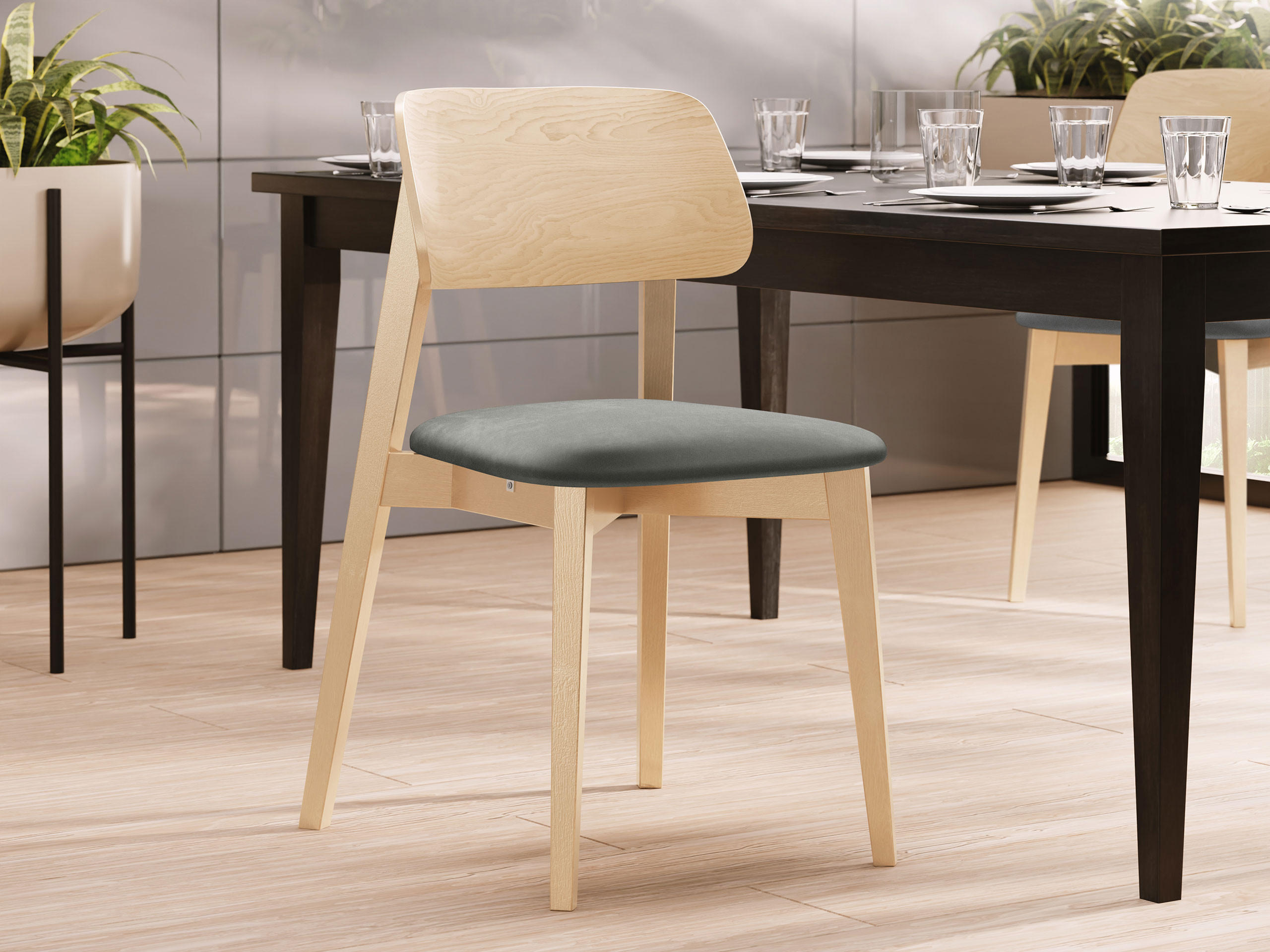 WOHNZIMMER STUHL KT63, Holzfarbe: Buche - Buchefarben/Grau, Holz/Textil (47/80/49cm) - MIRJAN24