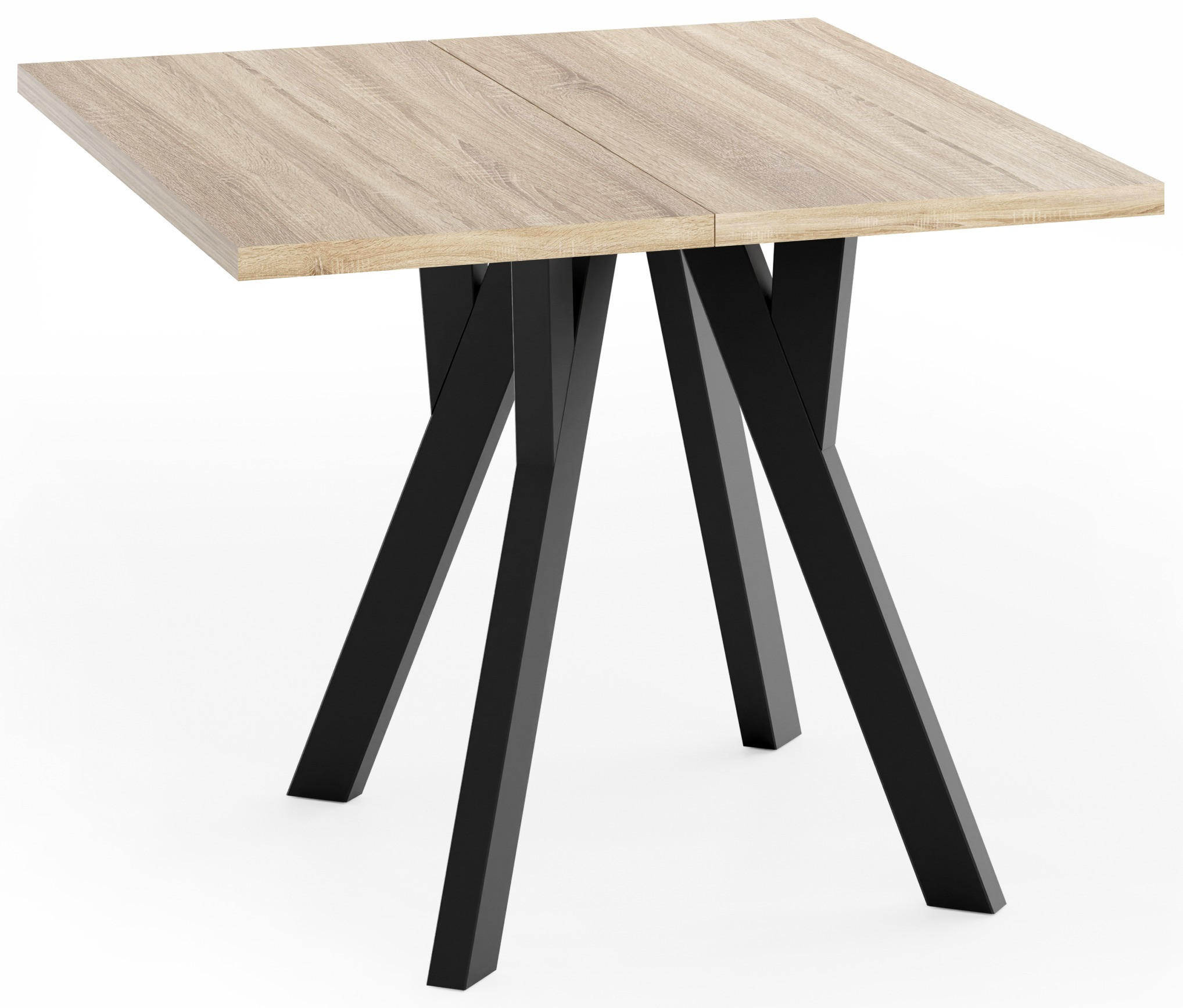 TISCH Clover, Quadratisch, Ausziehbar, mit Schwarzen Buchenholzbeinen – Sonoma Eiche – 100 x 100 / 300 cm - Schwarz/Braun, Holz/Holzwerkstoff (100/300/76.5cm) - WFL GROUP