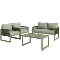 GARTEN-LOUNGE-SET mit Glas-Couchtisch & Seilgeflecht, 4-teilig, 126/65/72 cm, Grün - Grün, Metall - Redom