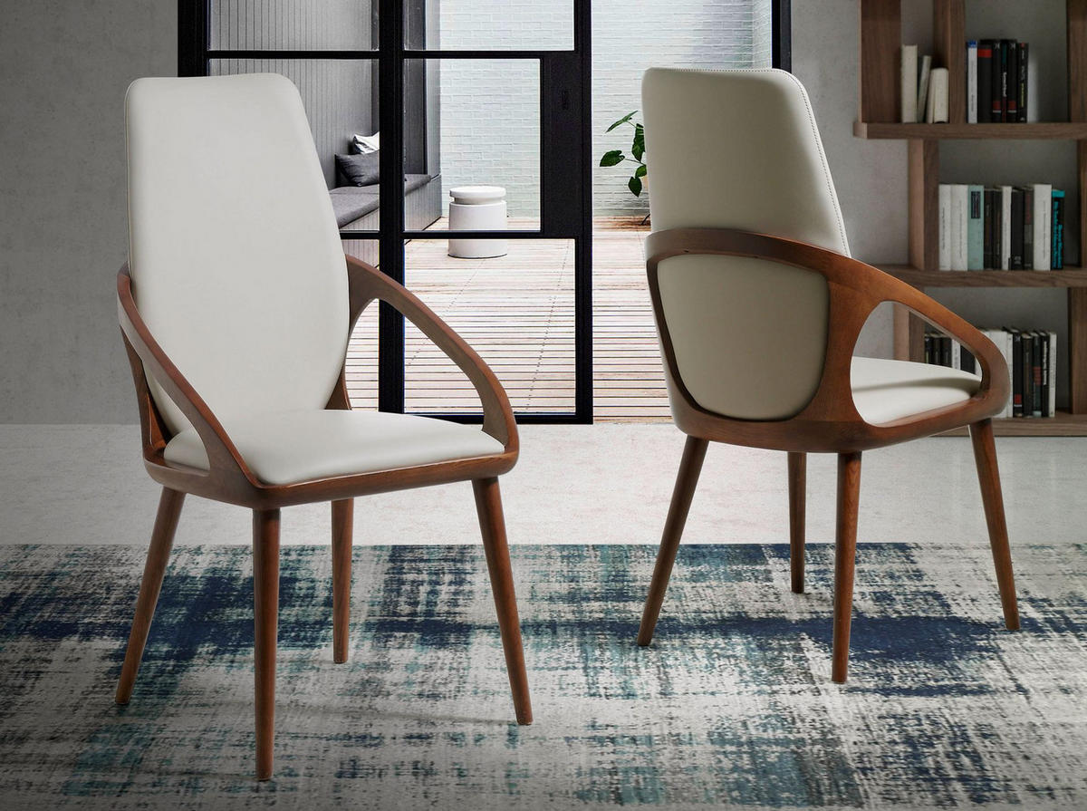 STUHL Cremefarben 52/62/100 cm - Walnussfarben/Creme, Leder/Holz (52/100/62cm) - ANGEL CERDA