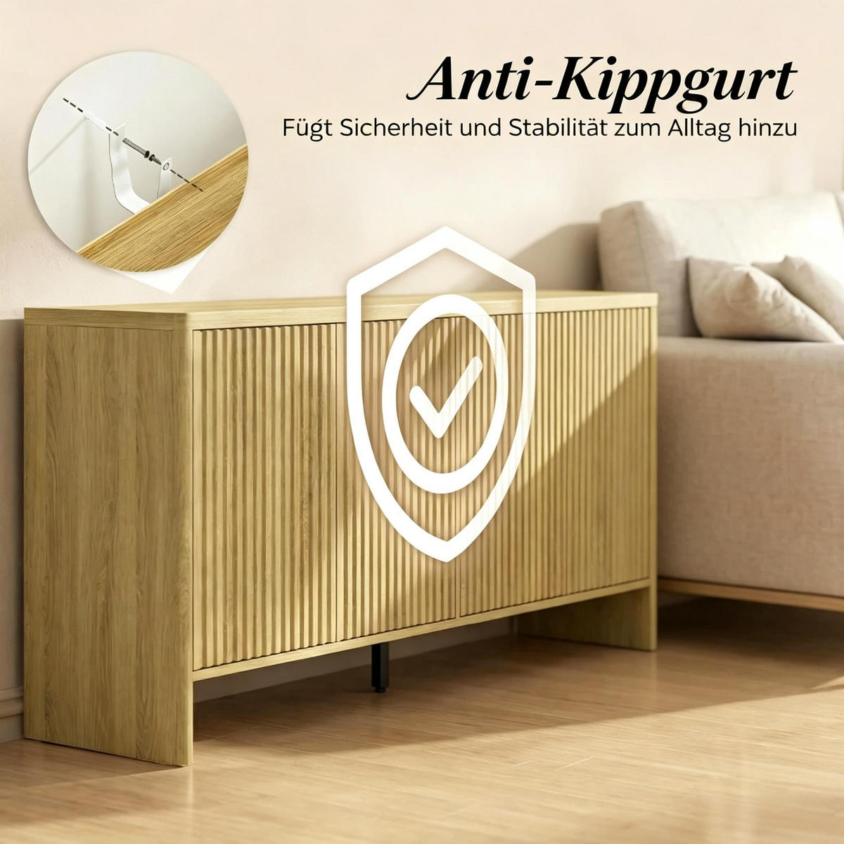 SIDEBOARD DE-38091 147/40/77 cm mit 2 Schränken und verstellbaren Regalen Eiche - Eichefarben, Holzwerkstoff (147/77/40cm) - ComfortXL