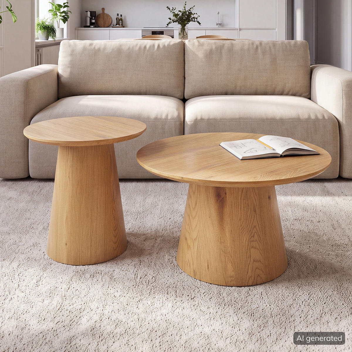 COUCHTISCH-SET - 2-teilig - Eichefarben, Holzwerkstoff (60/60/37cm) - home24