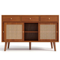 SIDEBOARD 120/40/78 cm in Walnuss mit 3 Schubladen, 3 Schiebetüren und Rattangeflecht - Eichefarben, Holzwerkstoff (120/78/40cm) - Flora Grace