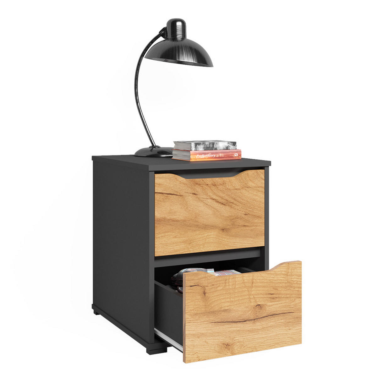 KOMMODE Ruben Goldkraft Eiche 40 x 53.6 cm mit Schubladen - Anthrazit/Eiche Wotan, Holzwerkstoff (40.2/53.6/48cm) - Vicco