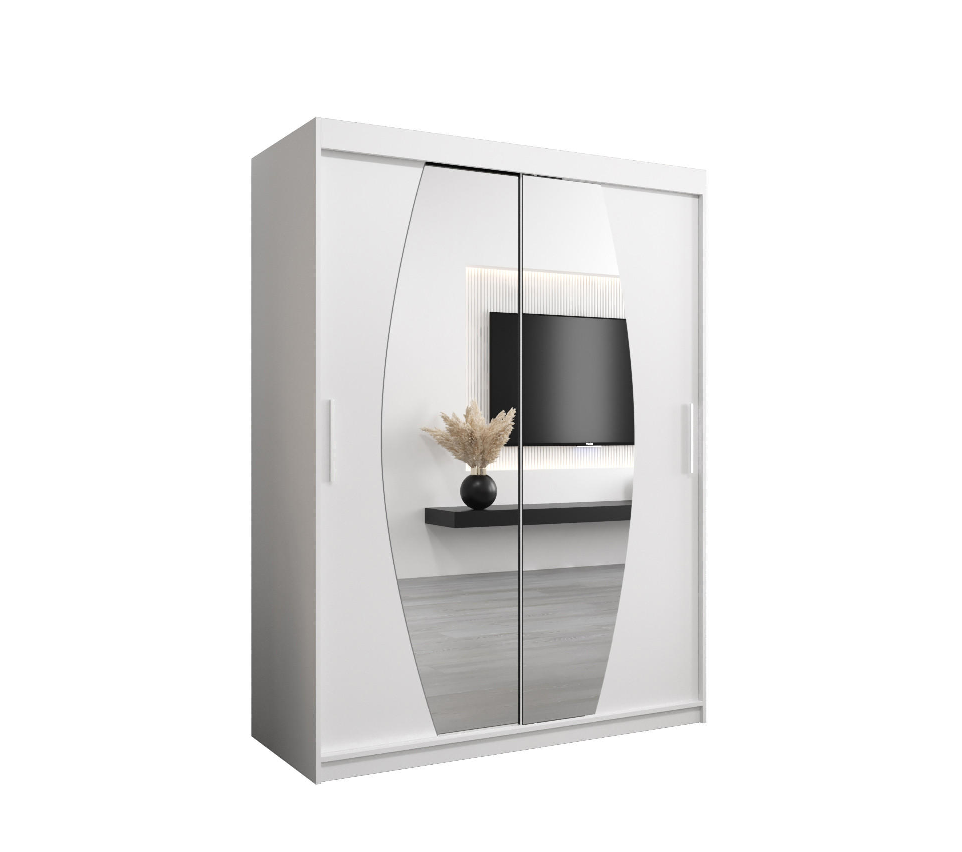 SCHWEBETÜRENSCHRANK 200/150/62 2-türig - Silberfarben/Weiß, Holz/Kunststoff (150/200/62cm) - MÖBEL KRYSPOL