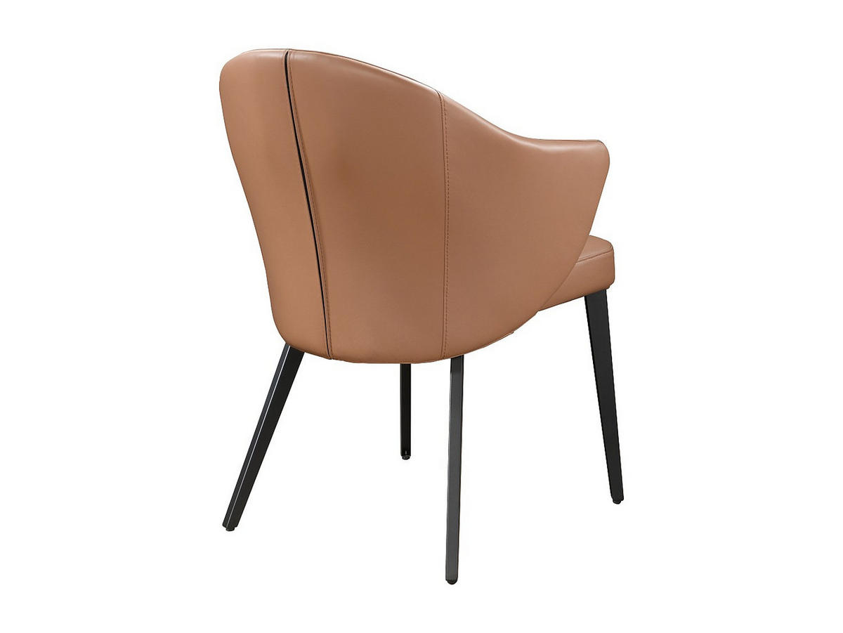 STUHL mit Armlehnen 2er-Set - Leder & schwarzer Stahl - Camelfarben - MIBELLY - Braun, Leder (62.5/84/58cm) - Vente-Unique