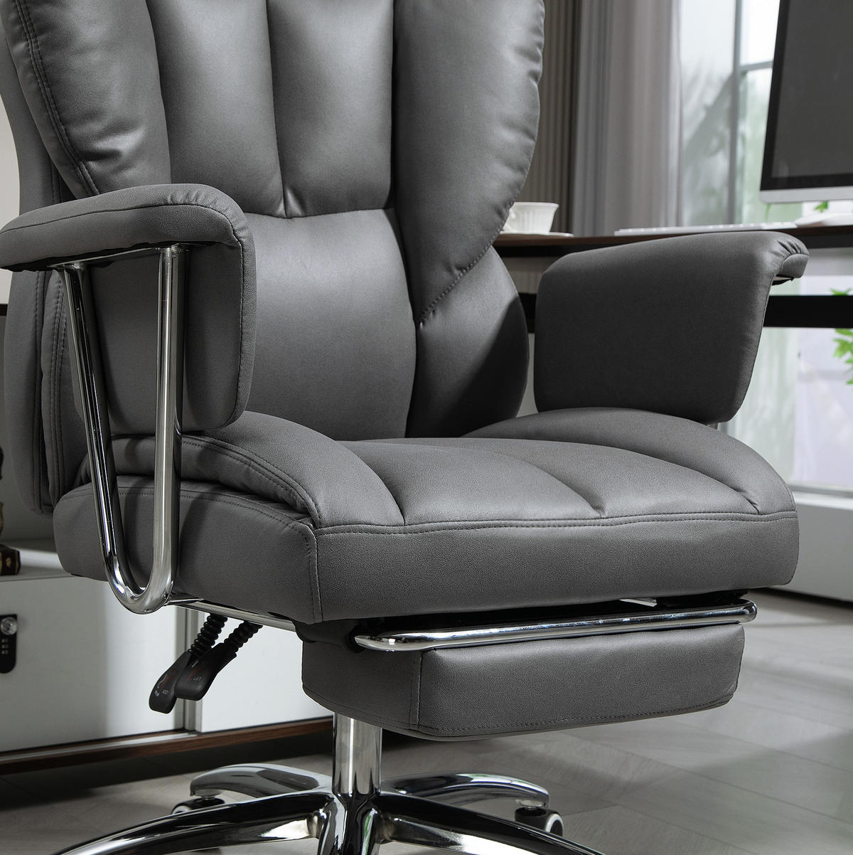 BÜROSTUHL höhenverstellbar mit Fußstütze 74 x 65 x 120-128 cm Dark Gray - Dunkelgrau, Kunststoff (65/128/74cm) - Meubliv