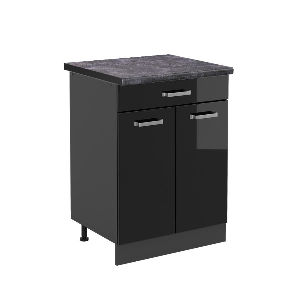KÜCHENUNTERSCHRANK R-Line Schwarz Hochglanz 60 cm, AP Anthrazit - Schwarz Hochglanz/Anthrazit, Holzwerkstoff (60/81.6/60cm) - Vicco