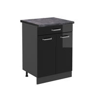 KÜCHENUNTERSCHRANK R-Line Schwarz Hochglanz 60 cm, AP Anthrazit - Schwarz Hochglanz/Anthrazit, Holzwerkstoff (60/81.6/60cm) - Vicco