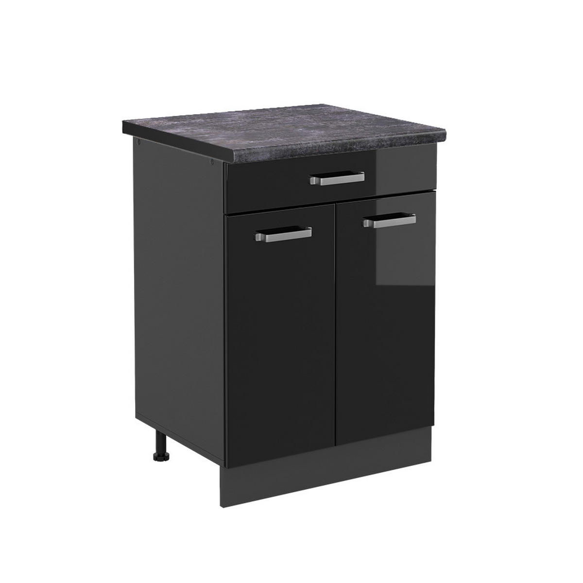 KÜCHENUNTERSCHRANK R-Line Schwarz Hochglanz 60 cm, AP Anthrazit - Schwarz Hochglanz/Anthrazit, Holzwerkstoff (60/81.6/60cm) - Vicco