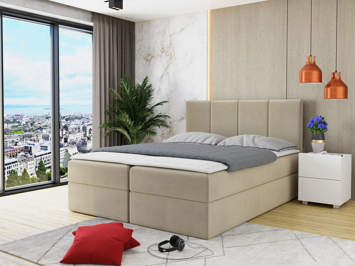 BOXBETT Rebos - Beige, Holz/Textil (140/200cm) - MIRJAN24