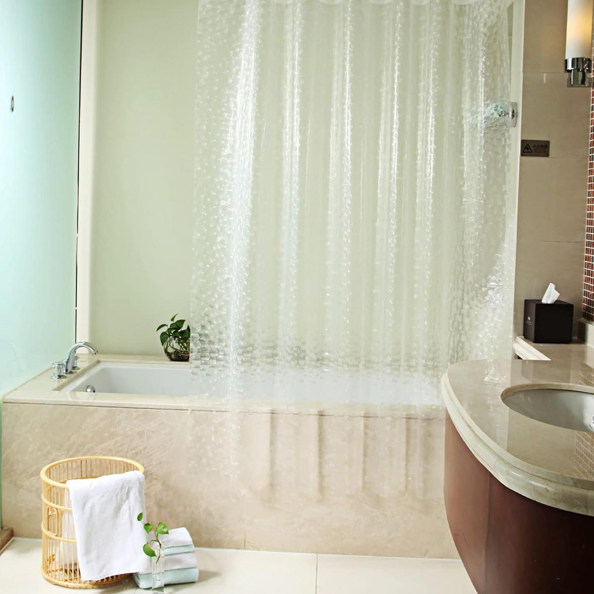 DUSCHVORHANG EVA 3D 180 x 180 cm transluzent waschbar mit Haken für Badewanne Badezimmer - Transparent, Kunststoff (180/180cm) - MCBOSON