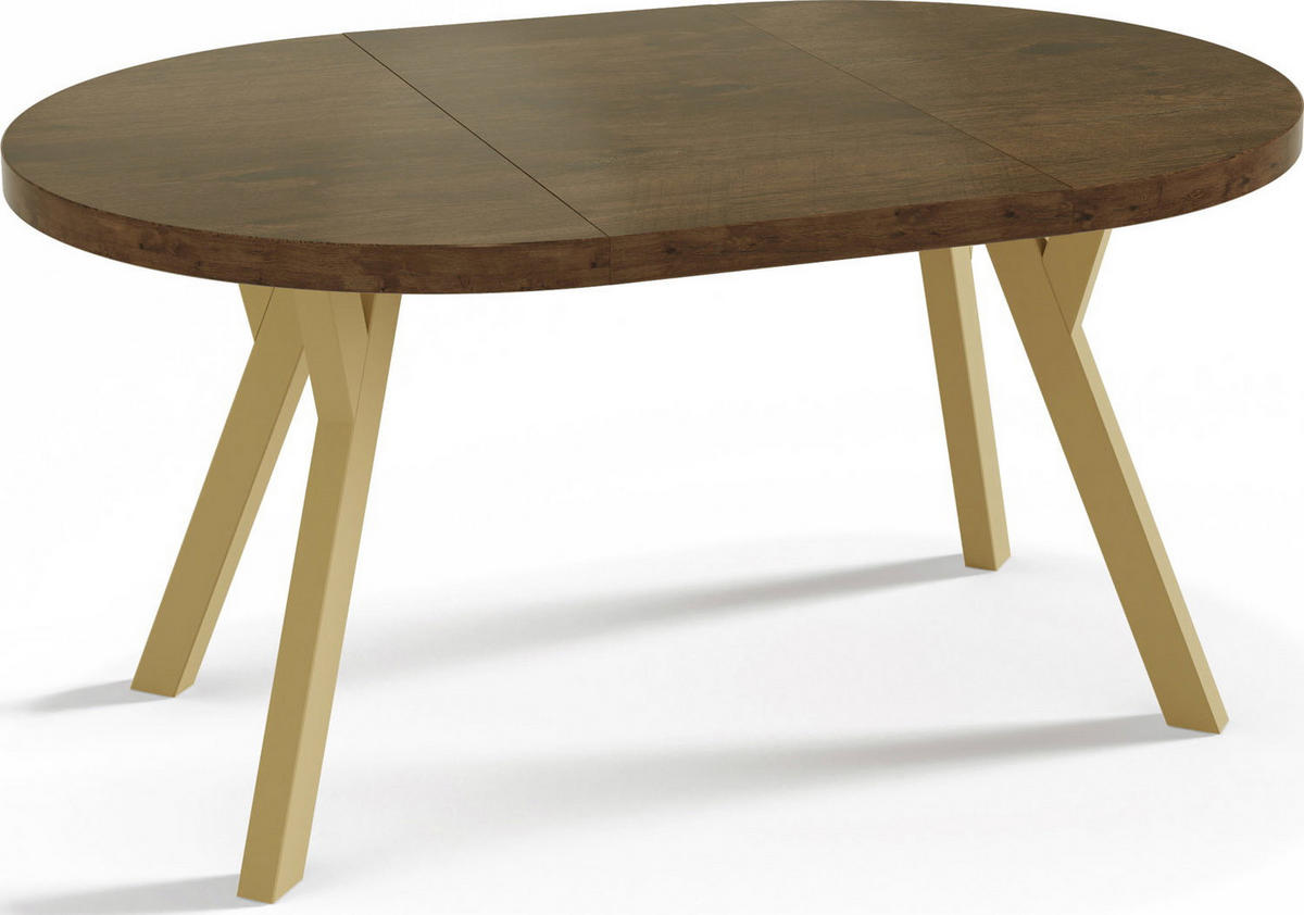 ESSTISCH Mateo runder ausziehbarer, Lefkas Eiche 100-200/100/76 cm - Alteiche/Goldfarben, Holz/Holzwerkstoff (100/200/76cm) - WFL GROUP