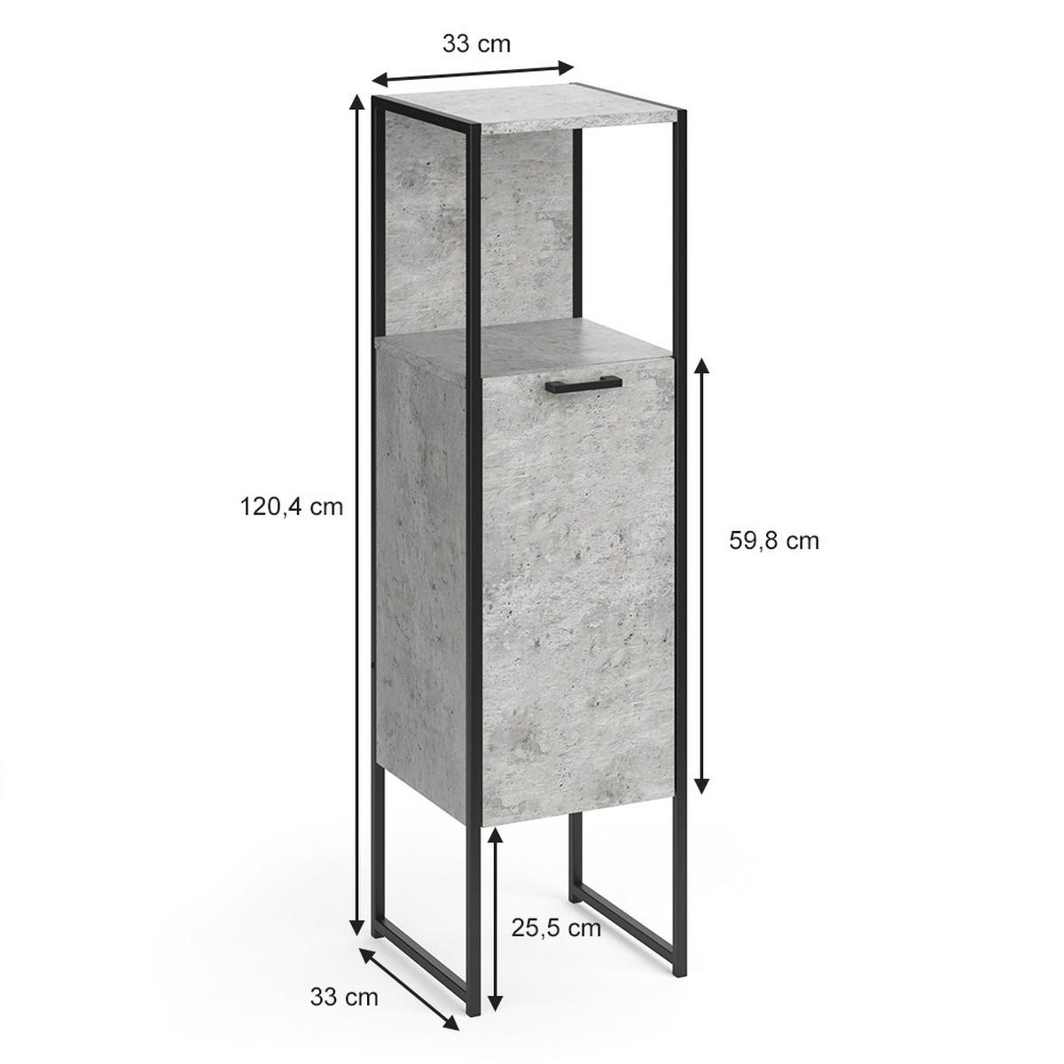 MIDISCHRANK Fyrk Beton 33 x 120.4 cm - Grau, Holzwerkstoff (33/120.4/33cm) - Vicco