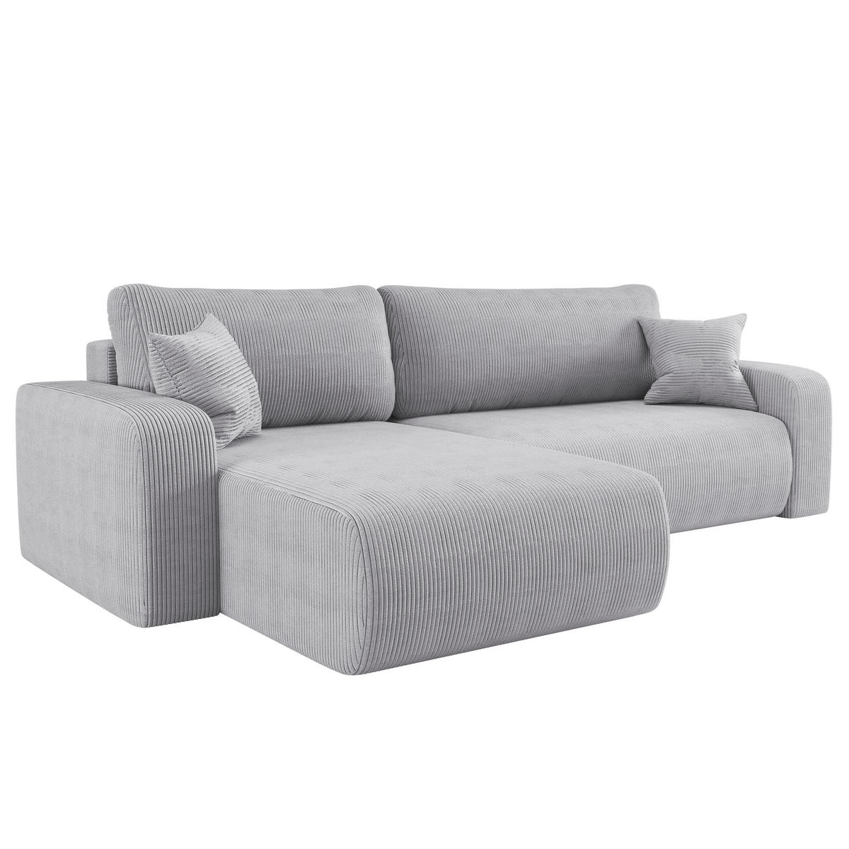 SCHLAFSOFA MILANO XL und bettkasten stoff Poso Dicker Cord Grau Links - Grau, Holz (274/82/145cm) - Kaiser Möbel