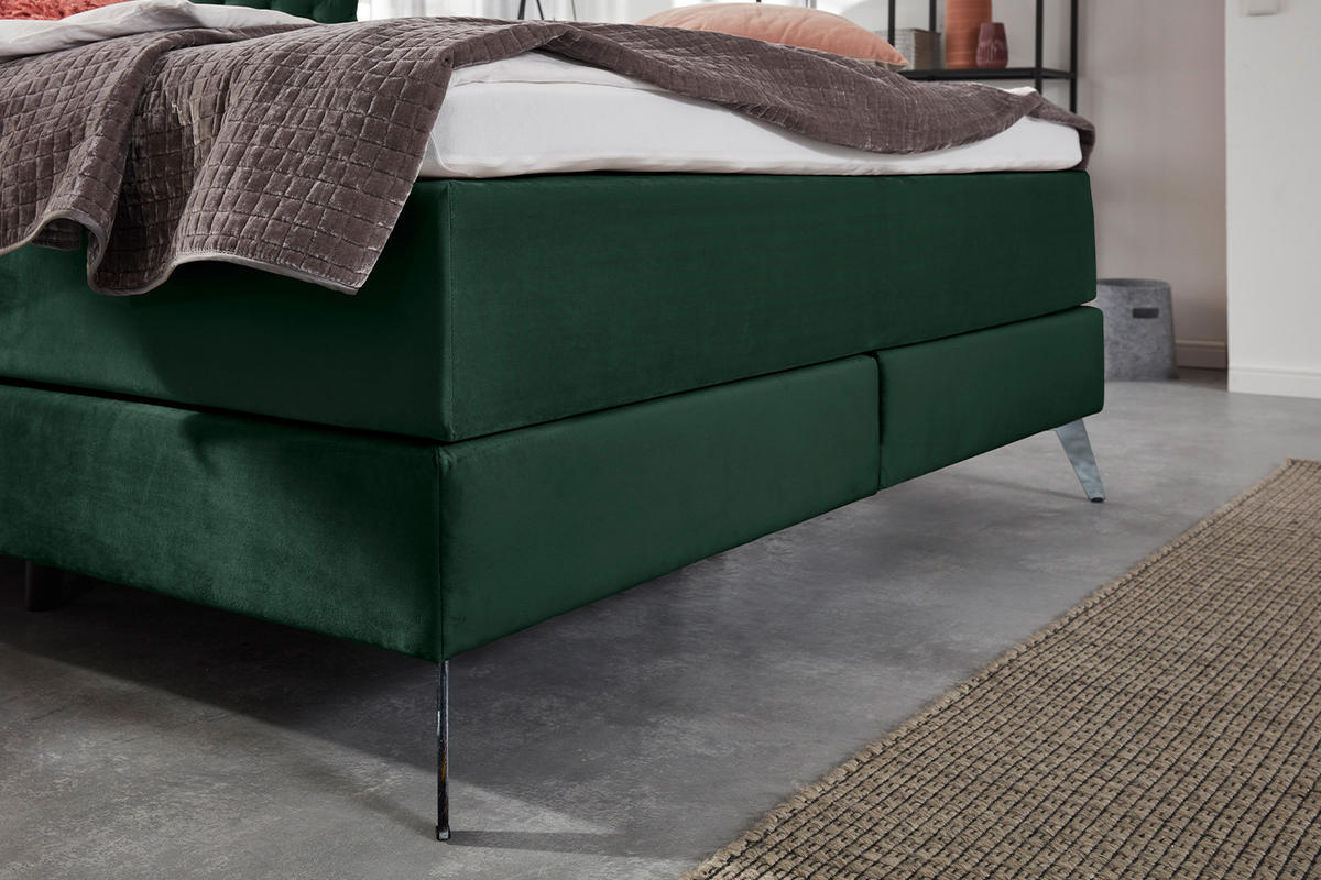 BOXSPRINGBETT MIT VISCO-TOPPER SINDAR Dunkelgrün Webstoff - Dunkelgrün/Silberfarben, Textil (200/200cm) - KAWOLA