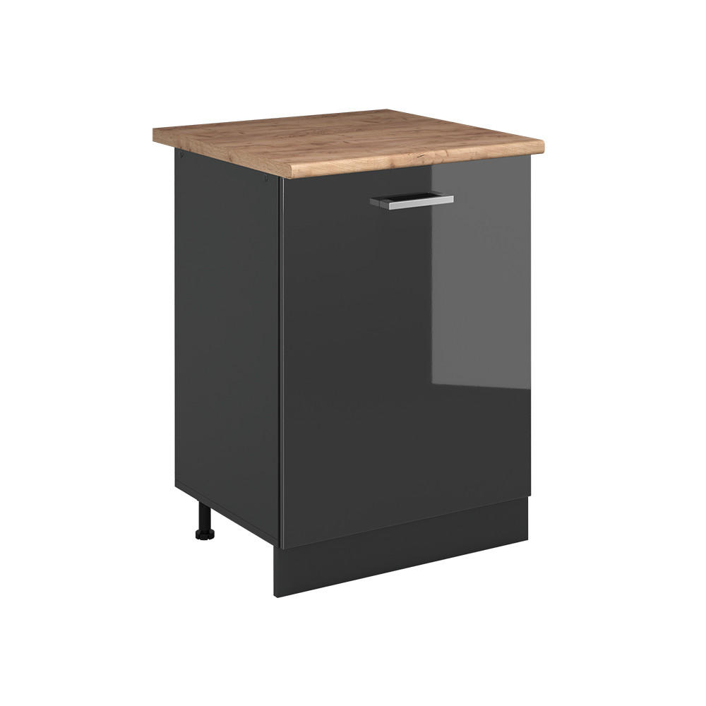 SPODNÍ SKŘÍŇKA KUCHYŇSKÉ LINKY R-Line, Antracitový vysoký lesk/Antracit, 60 cm s 1 dveřmi pracovná doska Dub Goldkraft - antracitová, kompozitní dřevo (60/81.6/60cm) - Vicco