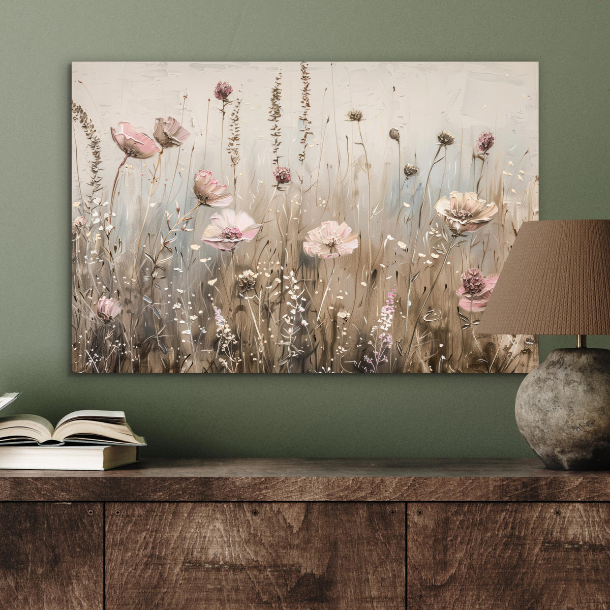 METALLBILD Blumen - Rosa - Modern - Beige 60x40 cm - Beige, Metall (60/40cm) - MuchoWow
