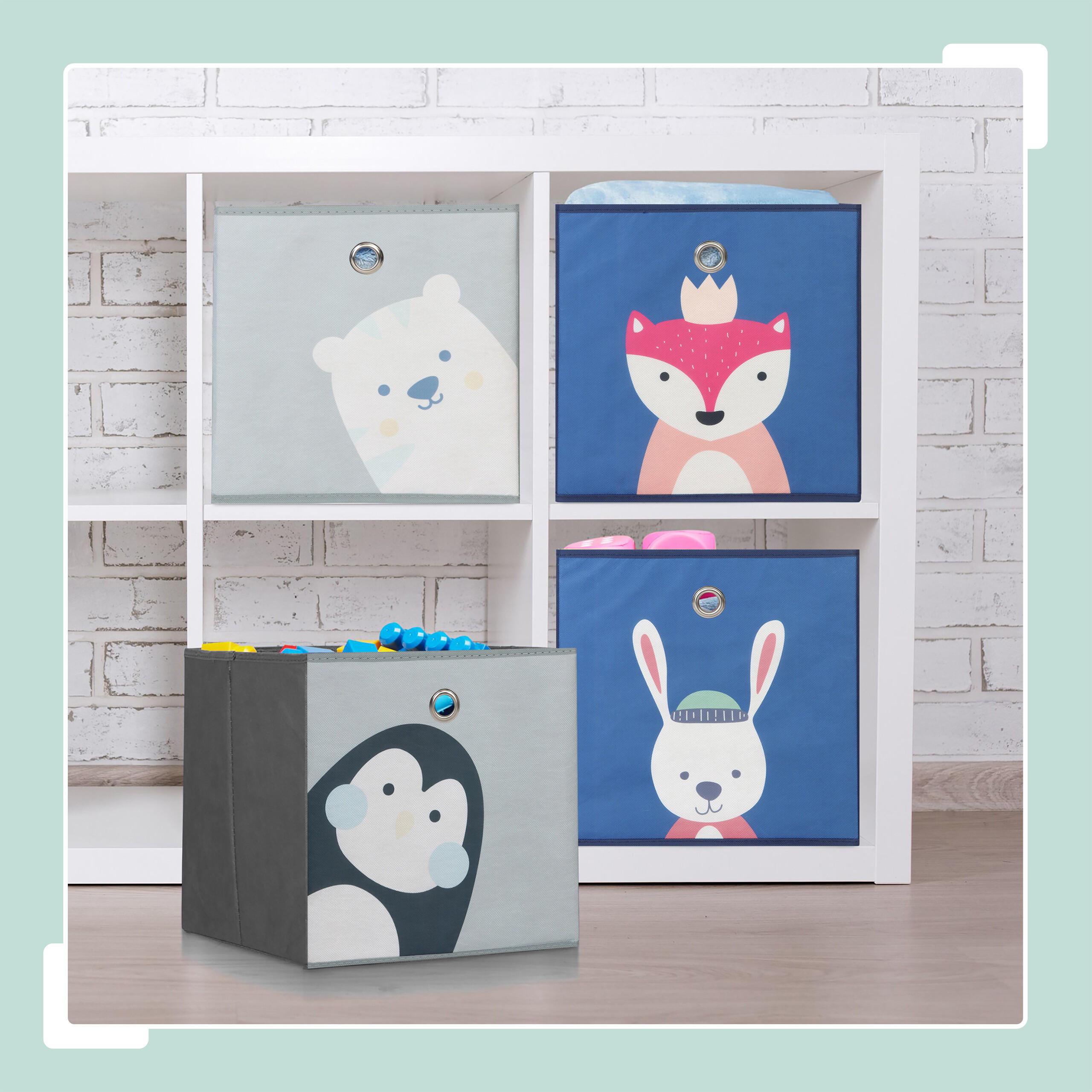 4xKINDERAUFBEWAHRUNGSBOXEN - Multicolor, Wellpappe/Textil (30/30cm) - Relaxdays