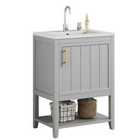WASCHBECKENUNTERSCHRANK Badezimmerschrank mit Keramikwaschbecken,bodenstehend Stauraum wasserfest Anti-Rutsch - Grau, Holzwerkstoff (61/87/47cm) - EVRYAE