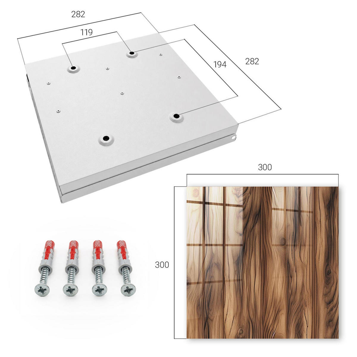 SCHLÜSSELBOX Weiß 30x30 cm – Türöffnung nach rechts - Holzstruktur - Braun, Metall (30/30/5cm) - TULUP