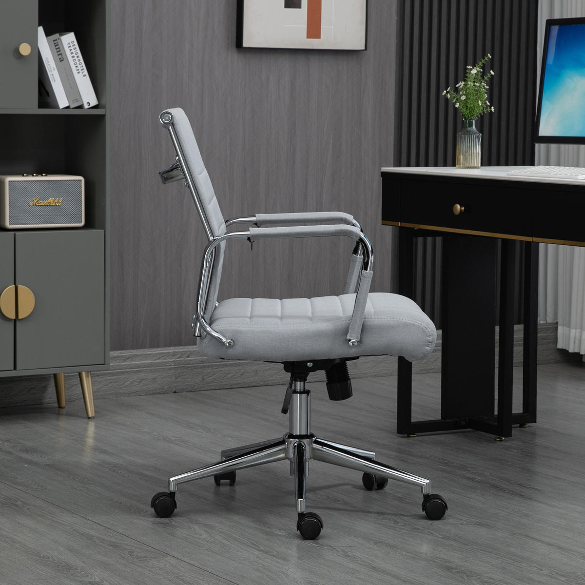 SCHREIBTISCHSTUHL OFFICE COMFORT LB Stoffbezug Dunkelgrau - Silberfarben/Hellgrau, Textil/Metall (56/103/64cm) - SVITA