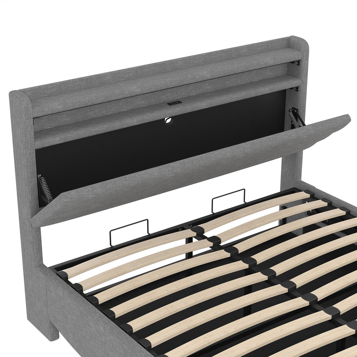 POLSTERBETT 140x200cm Grau LED Hydraulik USB Leinen - Grau, Holz (90/200cm) - FLIEKS