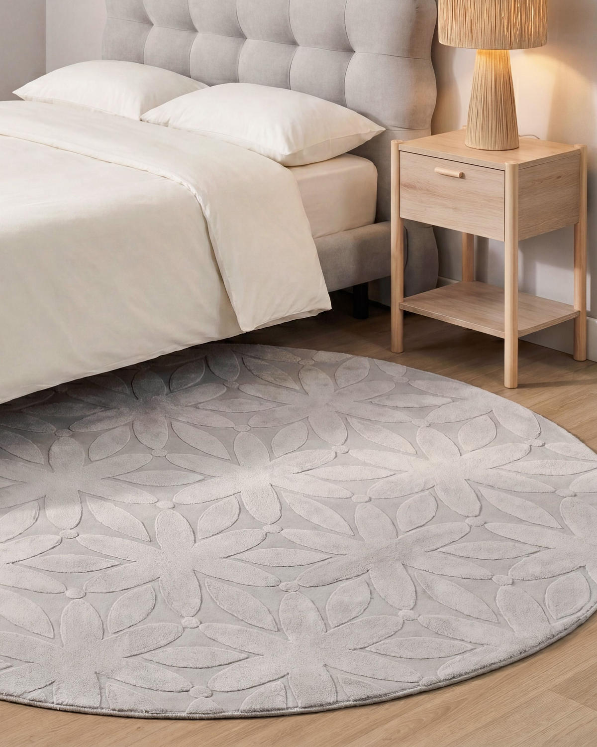 TEPPICH Hellgrau 160 cm Hood - Hellgrau/Grau, Textil (160/160cm) - Beliani