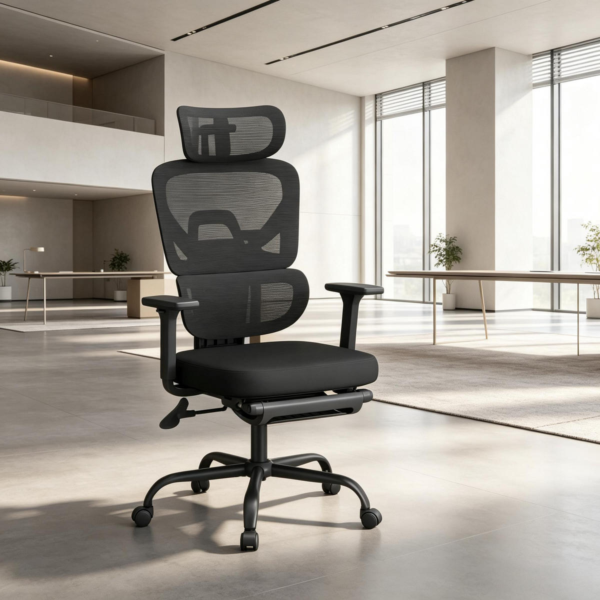 DREHSTUHL mit Fußstütze ergonomisch bis 150 kg belastbar - Schwarz, Leder (53/120/76cm) - Gisaae