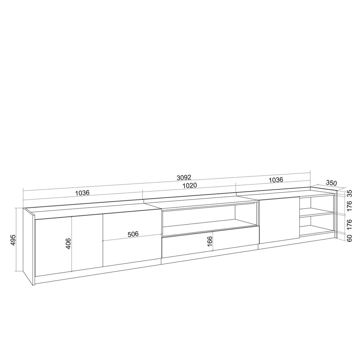 TV-SCHRANK, Lowboard, Eiche Schwarz, 310/37/50cm - Eichefarben, Holzwerkstoff (310/50/37cm) - Skraut Home