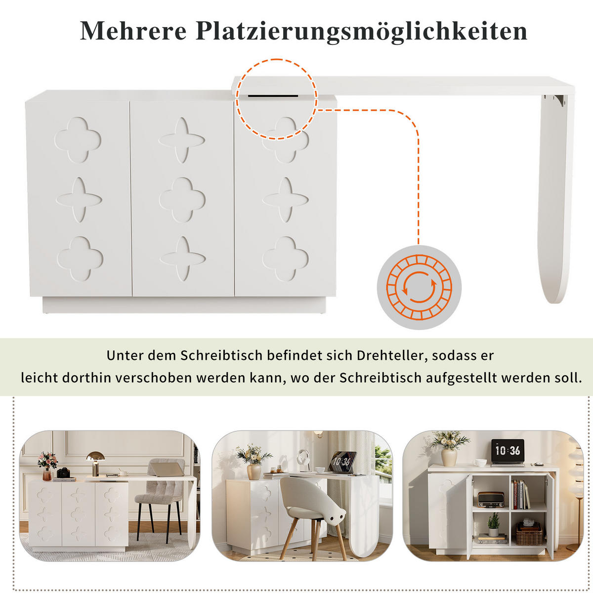 SCHREIBTISCH drehbar mit Schrank MDF White 2-tlg. - Weiß, Holz (110/40/75cm) - Meubliv