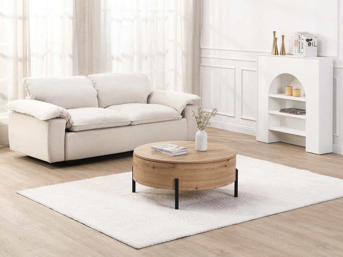 COUCHTISCH mit drehbarer Tischplatte & Stauraum - MDF - Holzfarben - YEMELIA - Naturfarben, Holz (80/80/35.5cm) - Vente-Unique