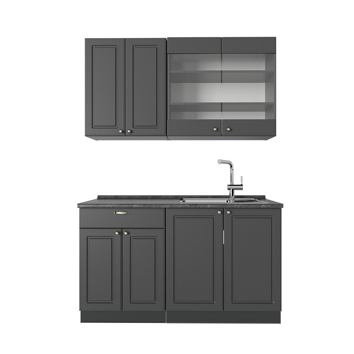 JEDNOTKOVÁ KUCHYNĚ Fame-Line Anthrazit-Gold Landhaus - antracitová, kompozitní dřevo (140/81.6/60cm) - Vicco