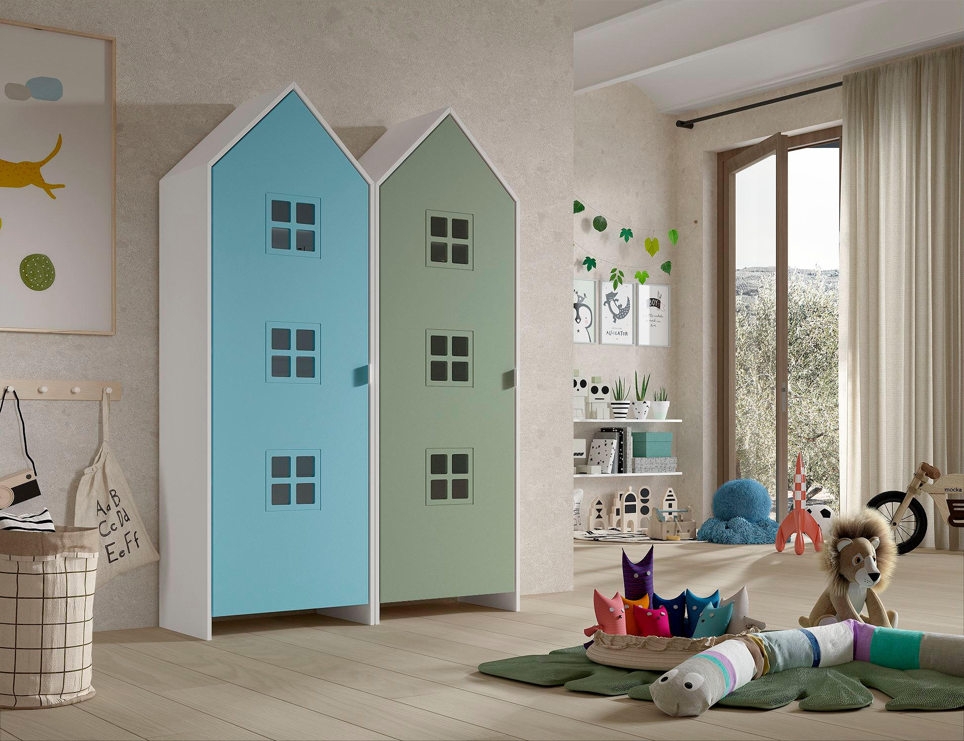 REGALSCHRANK Set Kania 115x37x171 MDF Weiß /Bunt - Blau/Grün, Holzwerkstoff (115/171/37cm) - 58aufmkessel