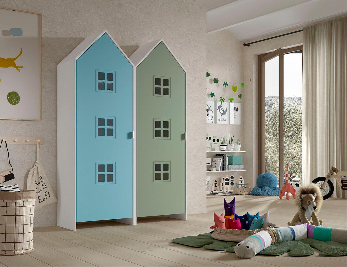 REGALSCHRANK Set Kania 115x37x171 MDF Weiß /Bunt - Blau/Grün, Holzwerkstoff (115/171/37cm) - 58aufmkessel
