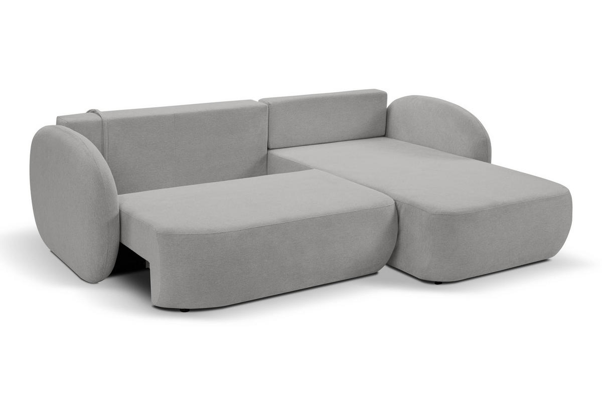 ECKSOFA AMICO R-S Hellgrau Geflochtener Stoff mit Schlaffunktion - Hellgrau, Holz (248/174cm) - MASSENO
