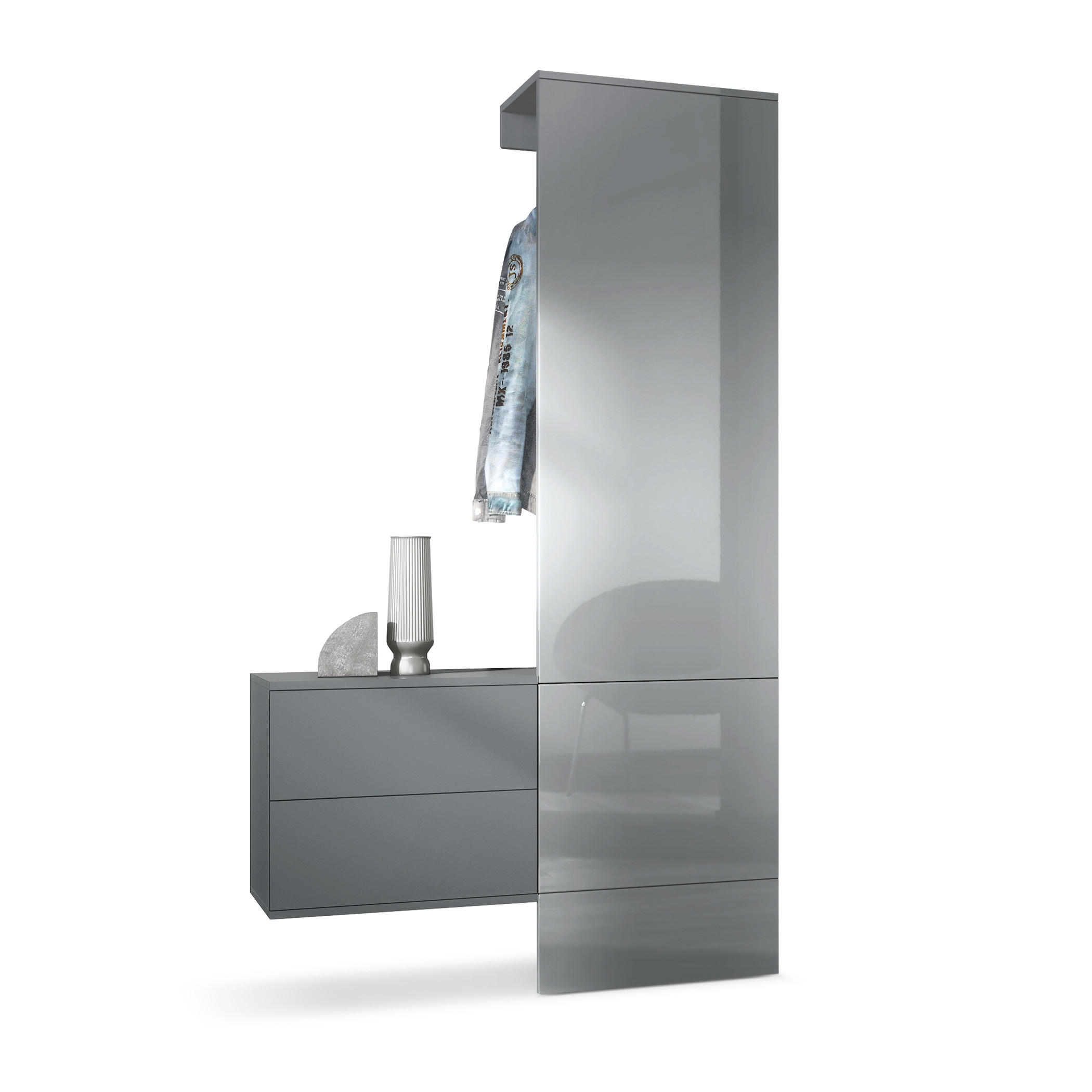 GARDEROBE Carlton Paneel in Grau Hochglanz - Grau, Holzwerkstoff (105/193/35cm) - Vladon