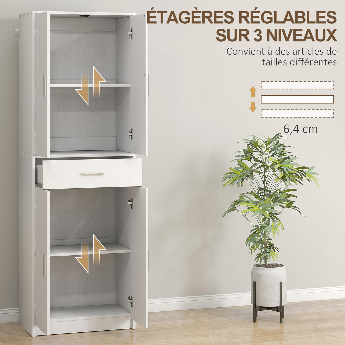 HIGHBOARD DE-11179 2 Schränke & Schublade mit verstellbaren Böden Weiß - Weiß, Holzwerkstoff (35/180/60cm) - ComfortXL