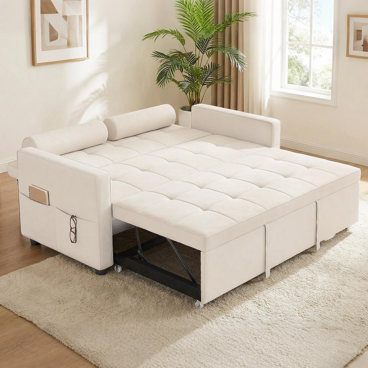 SCHLAFSOFA 2-Sitzer DE-14660 3-in-1 & 7-fach verstellbar Beige - Beige, Metall (137.5/84/80.5cm) - ComfortXL