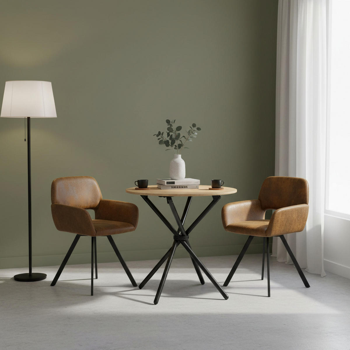 ESSZIMMER SET – 1 Tisch + 2 Stühle – Holzoptik & Wildleder - Braun, Holzwerkstoff/Metall (80/75/80cm) - Urban Meuble