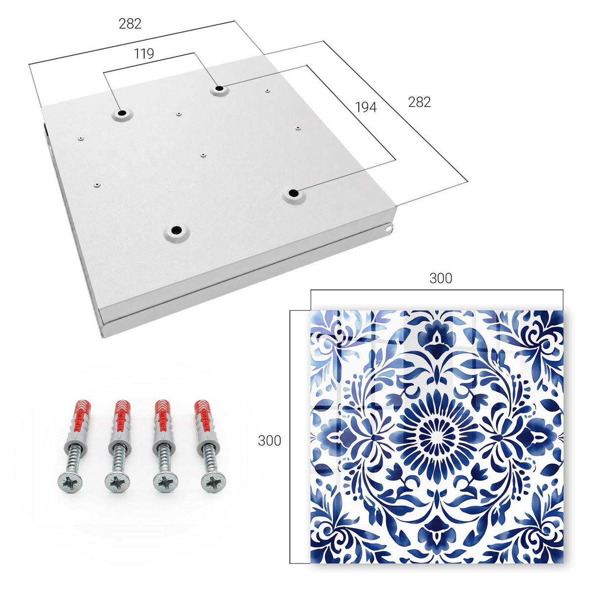 SCHLÜSSELBOX Weiß 30x30 cm – Türöffnung nach rechts - Blumenschmuck - Blau, Metall (30/30/5cm) - TULUP