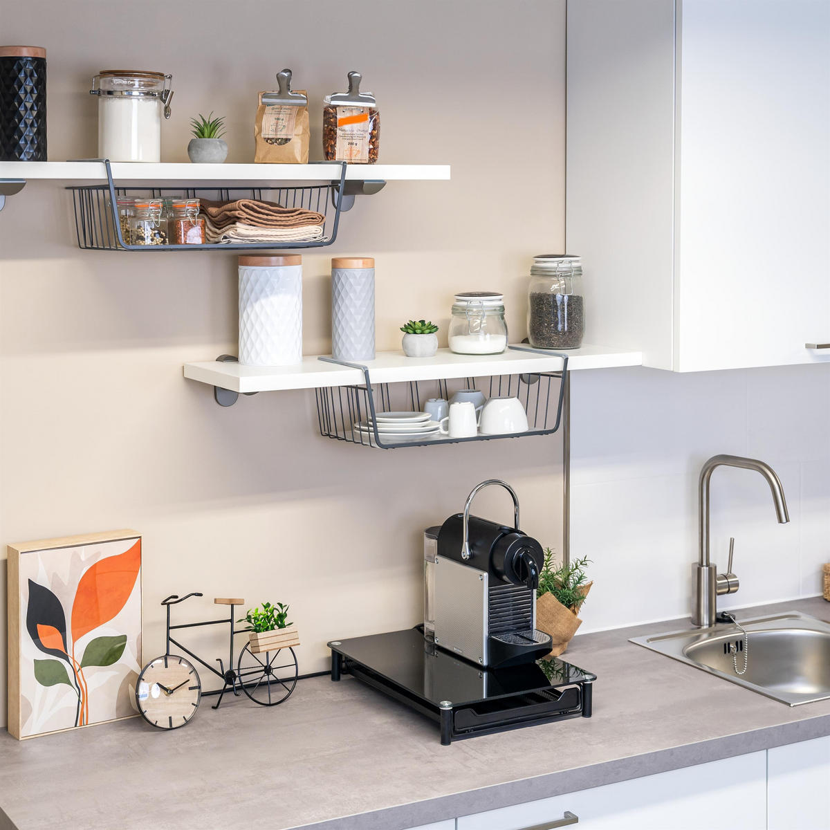 SCHRANKKORB 2er-Set inkl. Einlegeboden, grau - Grau, Metall (41/14/26cm) - eluno