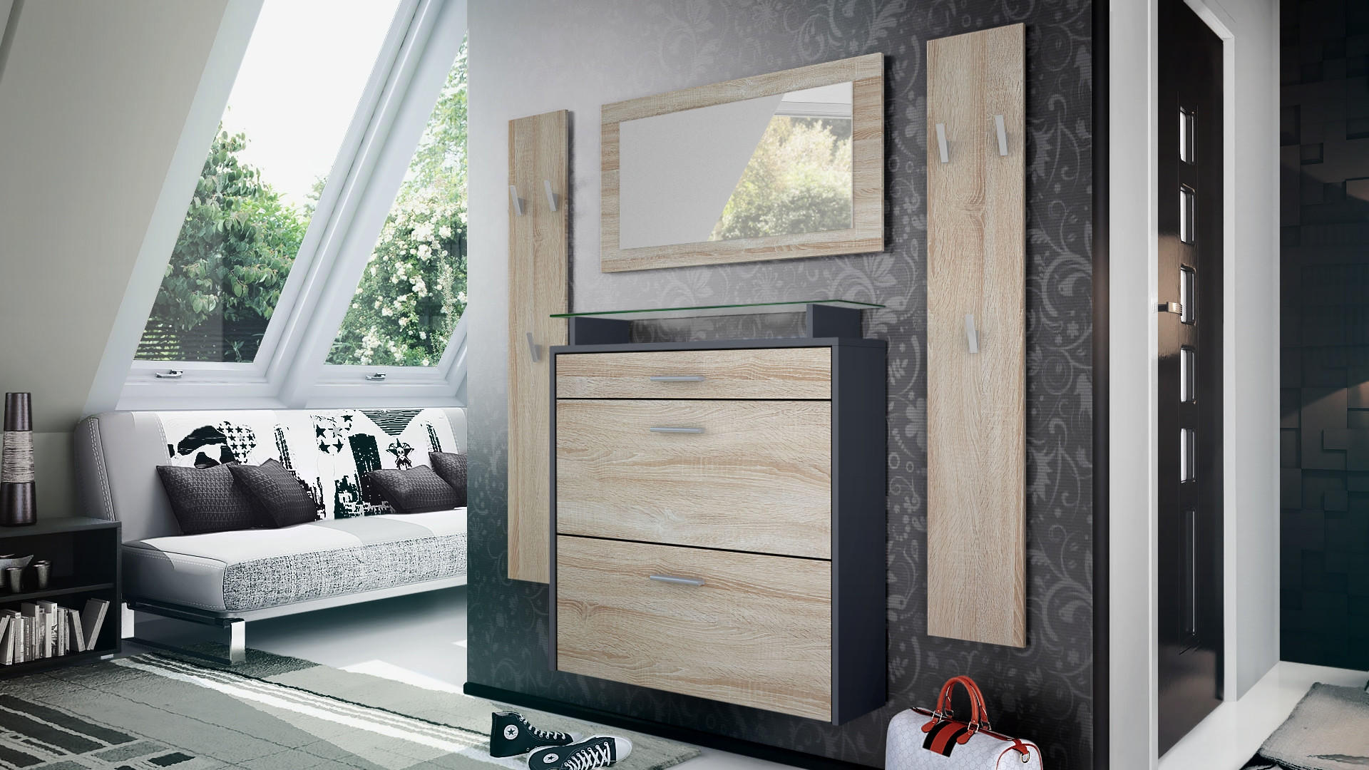 GARDEROBE Malea Fronten in Eiche sägerau - Eiche San Remo, Holzwerkstoff (180/180/23cm) - Vladon